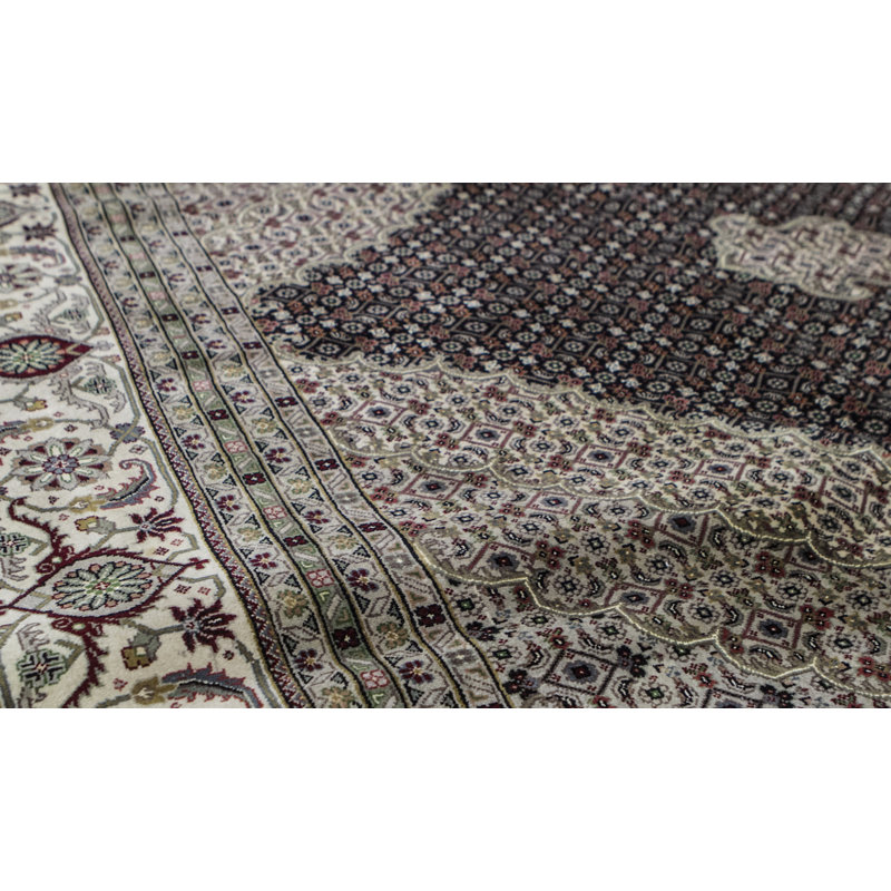 Hand-Knotted High-Quality Black and Cream Area Rug