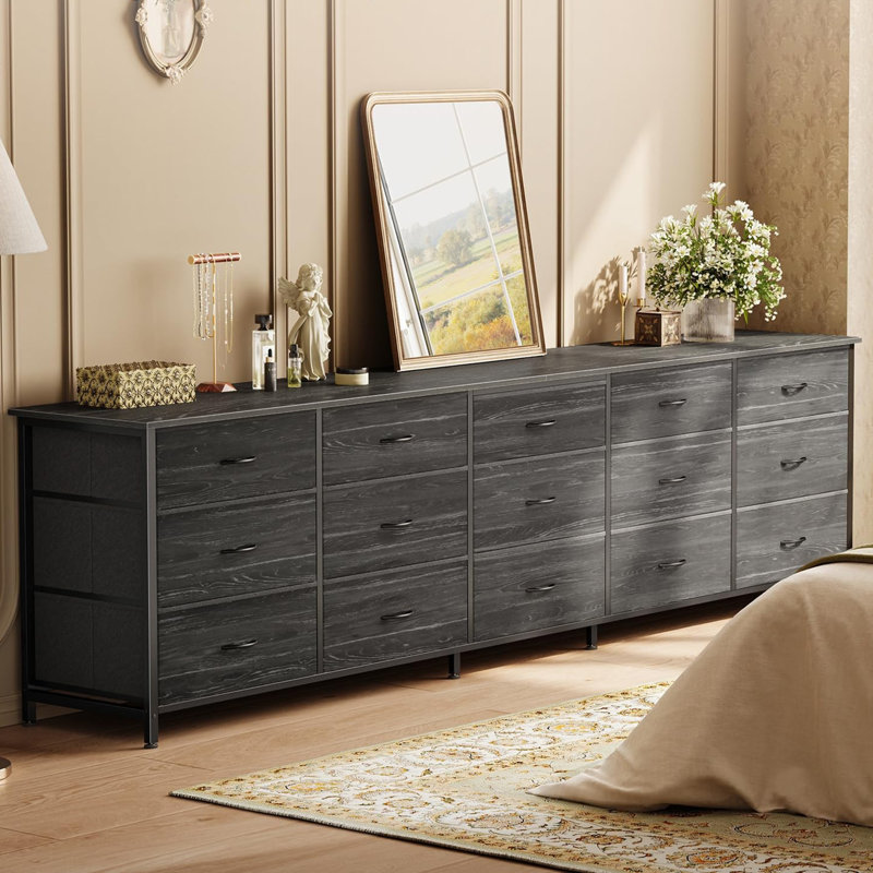 Commode 15 tiroirs en tissu large, 78,7 pouces de long avec console de rangement pour les téléviseurs 65/75/85 pouces, idéal pour l'organisation de la chambre à coucher et du placard
