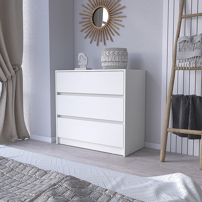 Commode Maldus, trois tiroirs, Blanc