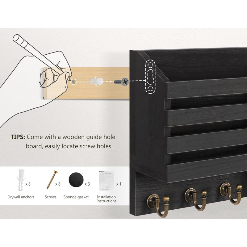 The Easy Mounted Key Rack and Mail Organizer with Store Shelf and Four Sturdy Keys Hooks Decor
