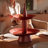 Decorative Tray, 2-Tiered Oval Shape, Loop Handle, 15 Inch Red Metal Finish