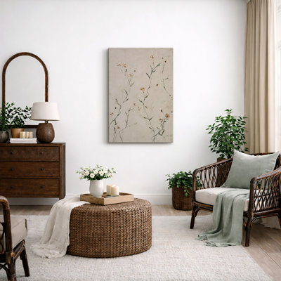Minimalist Wildflower Botanical Artwork, Neutral Bedroom Pictures, Framed Canvas Giclee Print Wall Art