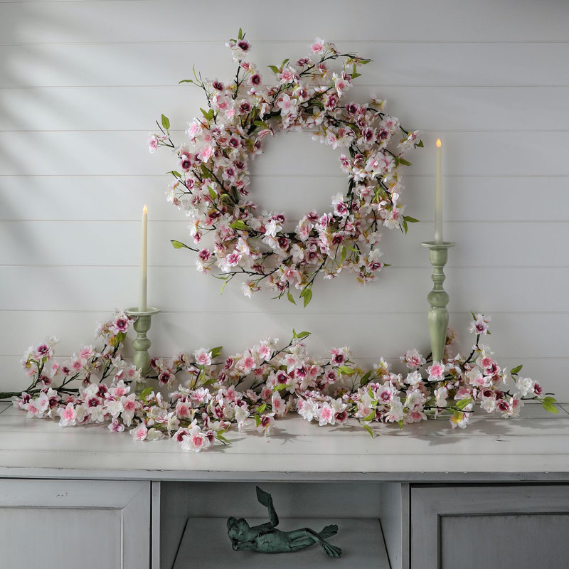 Couronne de cerisier en fleurs 24 po, Crème, crème