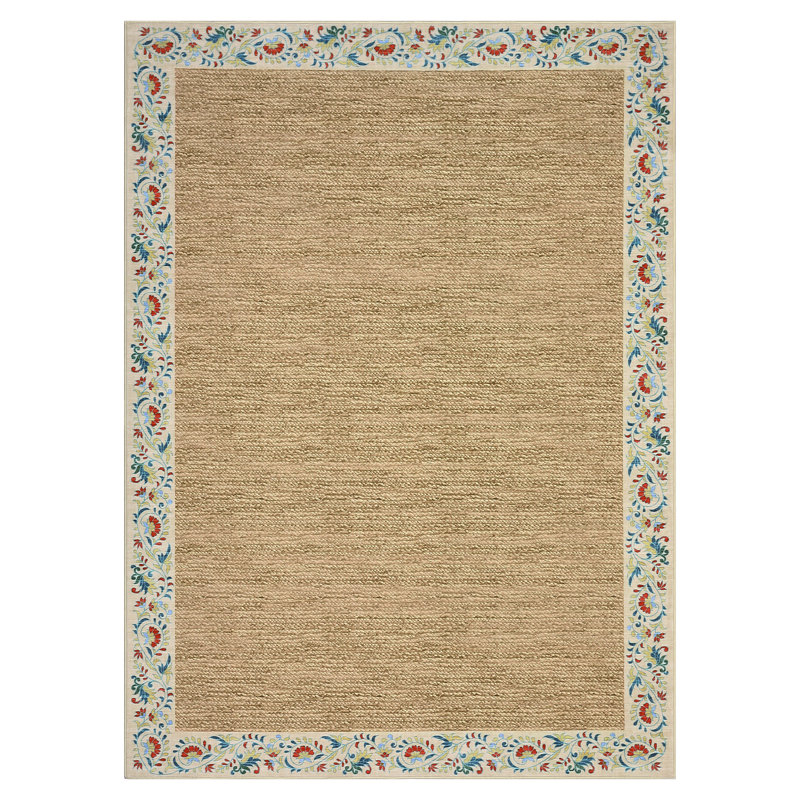 Floral Bordered Machine Washable Rug with Non-Slip Backing Non-Shedding Foldable Soft Low Pile Indoor Carpet