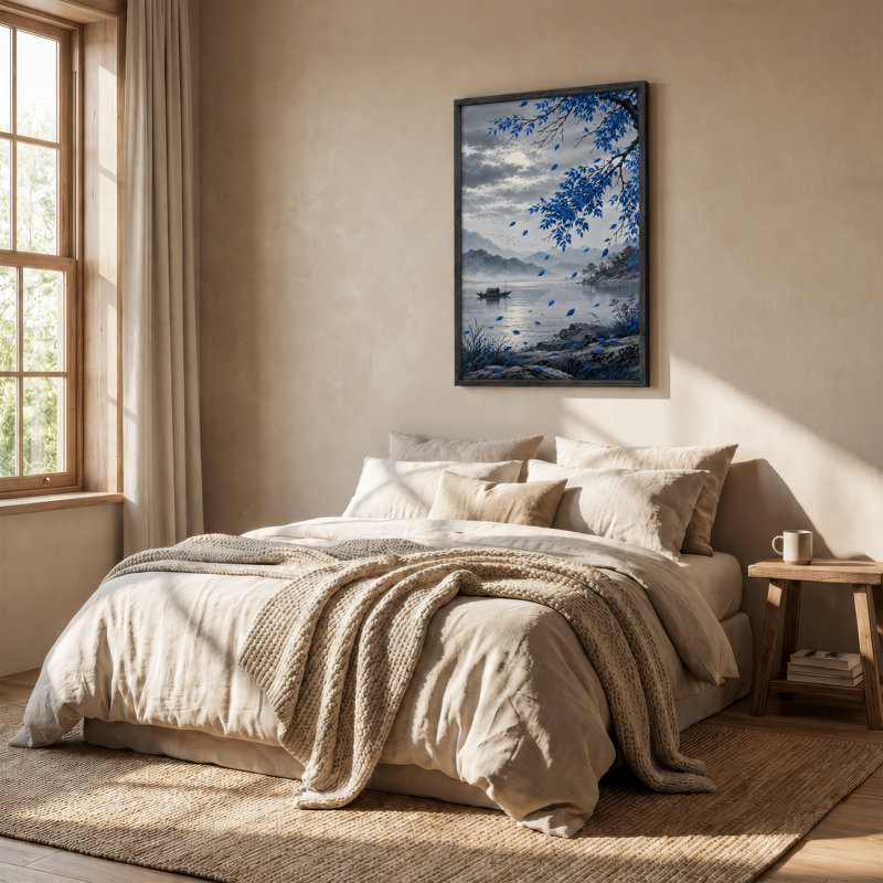 «Blue Leaves Over Misty Mountains», art mural sur toile, 24"H x 18"W