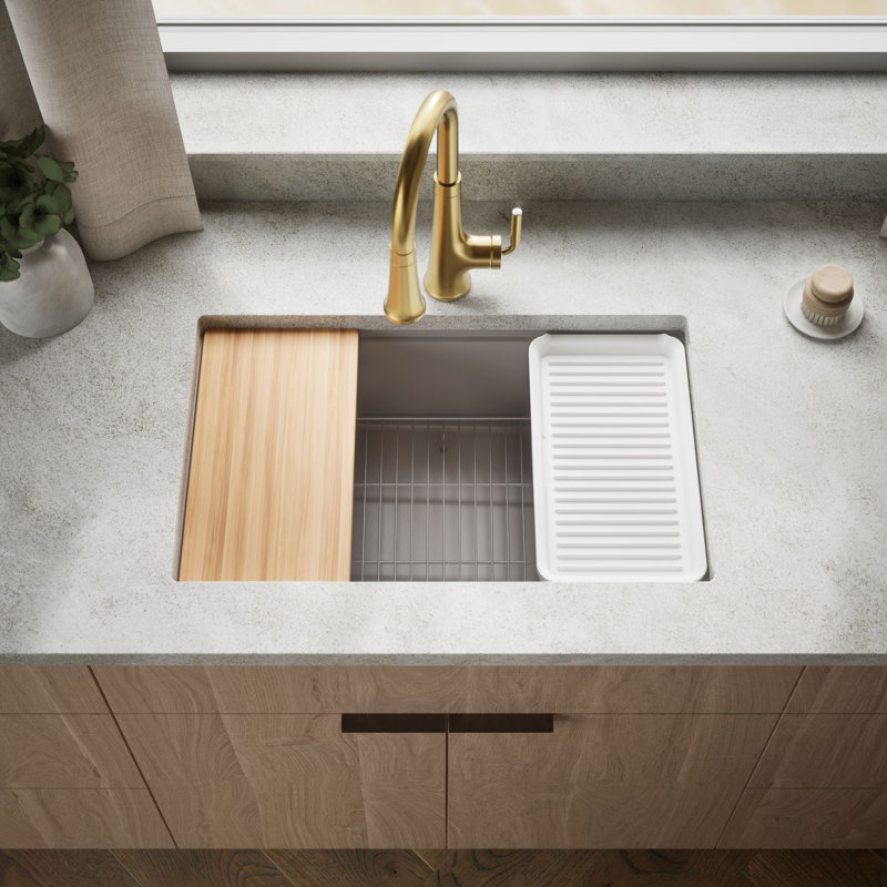 Billings Undermount Single-Bowl Workstation Kitchen Sink, Beige