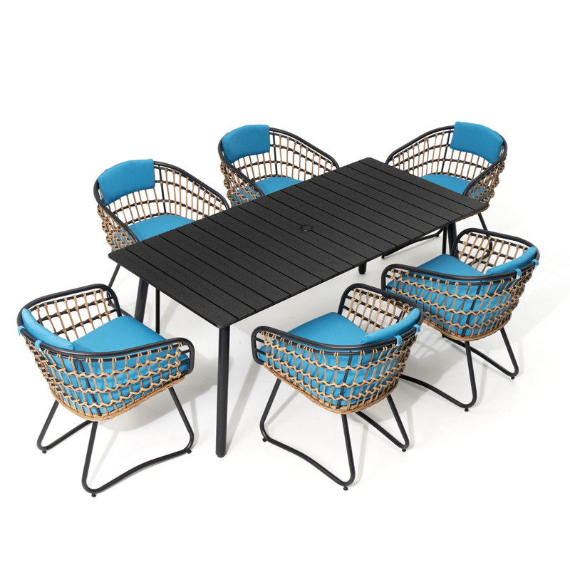 Ensemble repas extérieur pour 6 personnes (ensemble de 7), H 29,10 po x l 33,00 po x P 70,00 po, Brun
