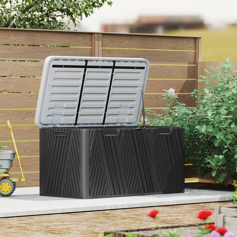 17 Stories 115cm W 100L Water Resistant Plastic Lockable Deck Box in Black