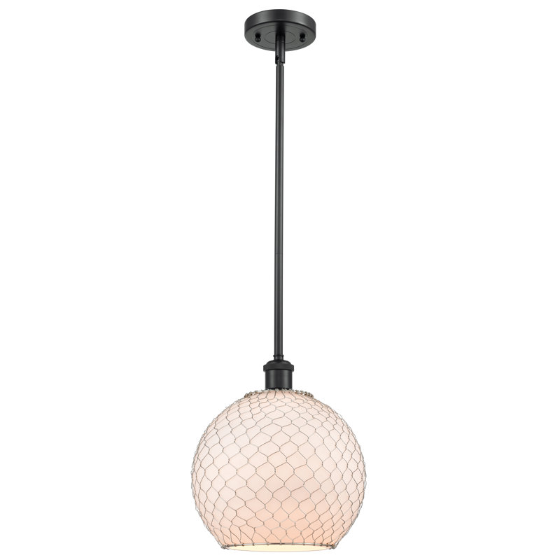 Luminaire sphère suspendu 1 lumières simple Egger, H 13 po x l 10 po x P 10 po, Blanc / Nickel, Nickel poli