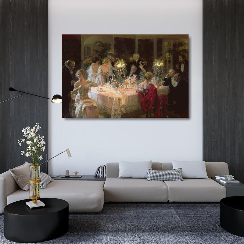 Astoria Grand Grun, Jules Alexandre Gallery Wrapped Canvas Art Titled: The End Of Dinner, 33" H x 48" W