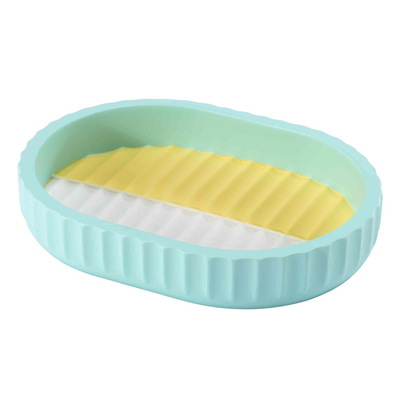 Aqua and Yellow Resin Fluted Bathroom Accessory Set