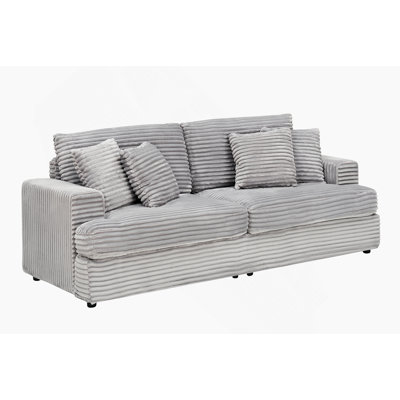 Canapé spacieux à 3 places en velours côtelé avec coussins décoratifs assortis, parfait pour les espaces de vie modernes et confortables
