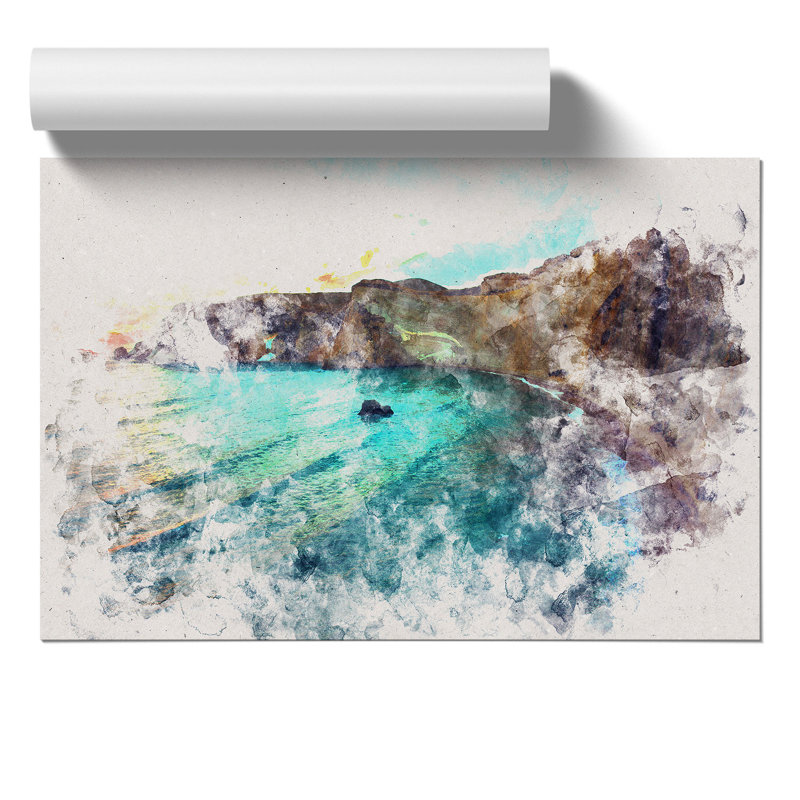 Cliffs in Ponza in Italy Watercolour - Frameless Print, 42cm H x 59cm W x 0.1cm D