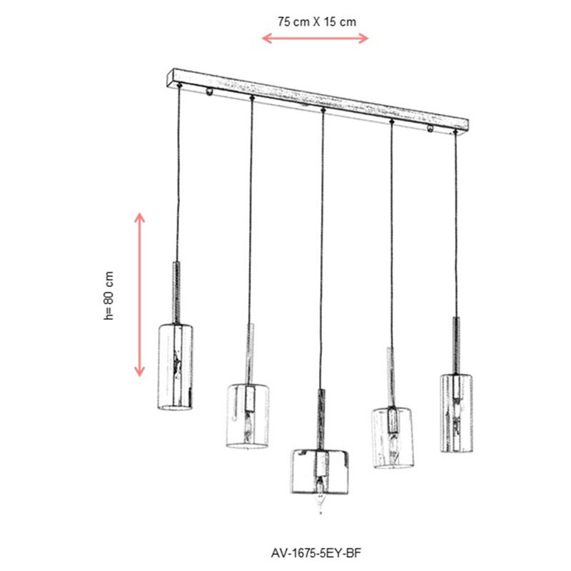Luminaire suspendu pour îlot de cuisine 5 lumières