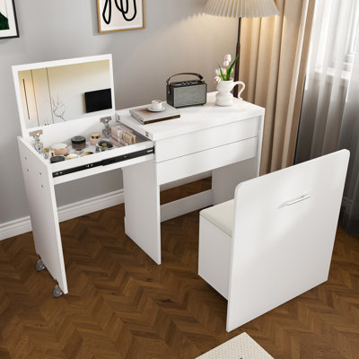 Modern Makeup Vanity Set with Flip-Top Mirror