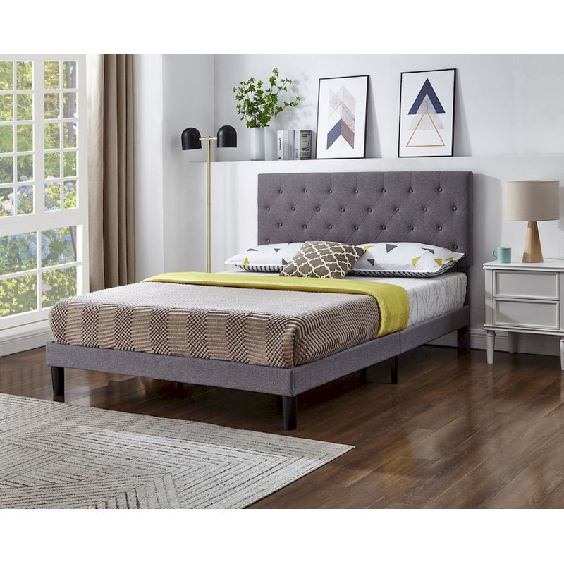 Tissu avec cadre de lit tête de lit capitonné, Double, Gris