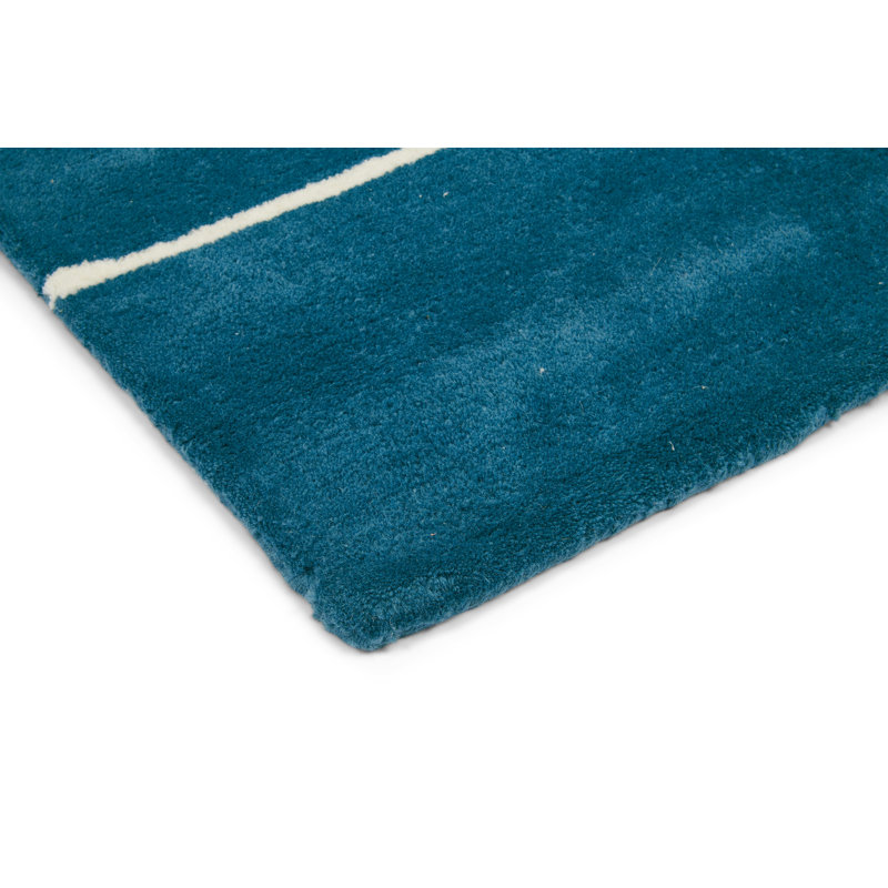 Tapis rectangulaire bleu en laine touffeté à la main Beulah, Rectangle 4 pi 7 po x 6 pi 7 po