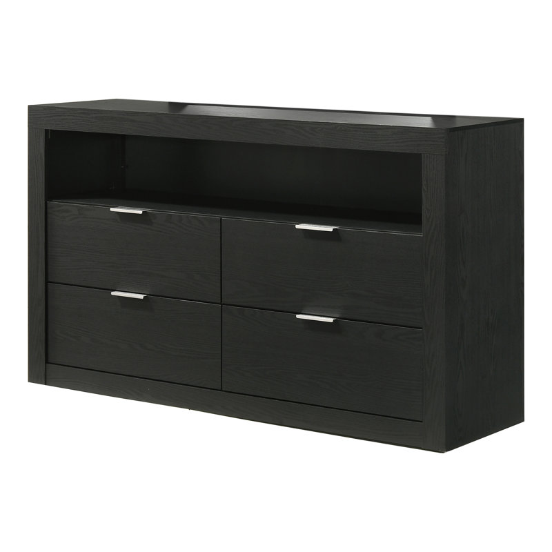 Hildebran 4-Drawer Dresser With Shelf, Black