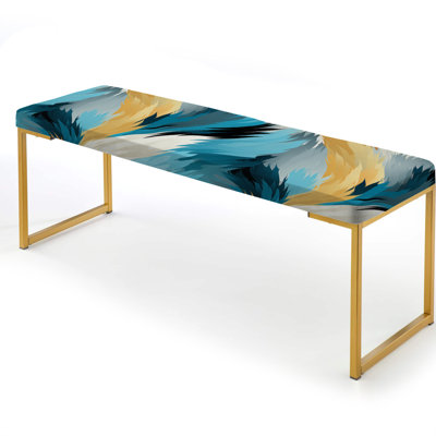 Turquoise Contemporary Ikat Fusion - Abstract Upholstered Gold Bench