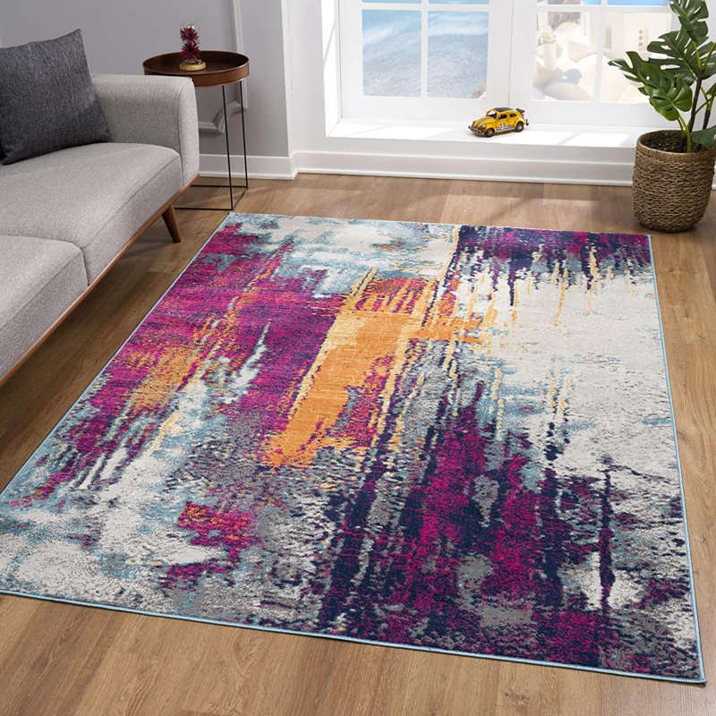3' X 5' Magenta Abstract Dhurrie Area Rug