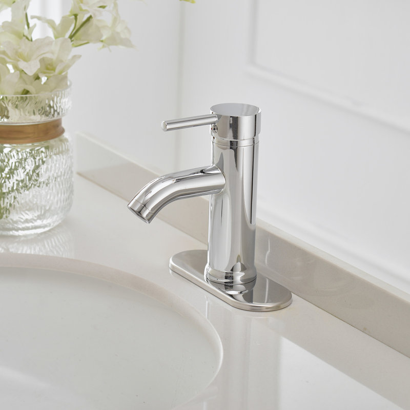 Robinet de salle de bain monocorps à poignée simple avec drain escamotable en chrome poli