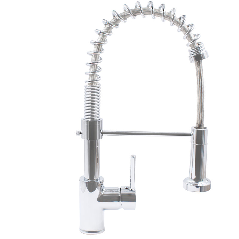Robinet de cuisine rétractable à poignée simple avec accessoires, Chrome