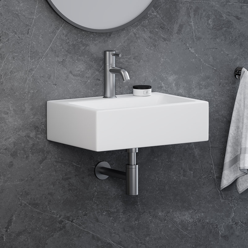 Turner 430mm x 310mm Rectangular Wall Hung Bathroom Sink Basin with Overflow