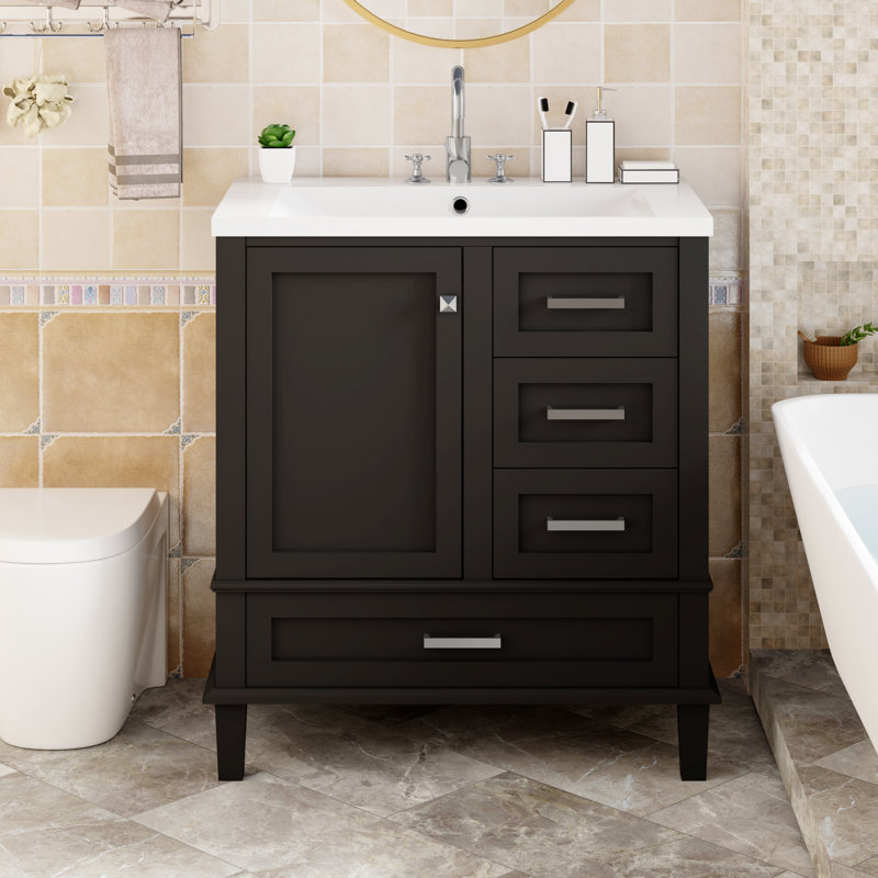 Meuble-lavabo 30 po avec lavabo en céramique et porte à fermeture en douceur, Noir