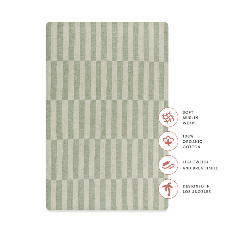 Stripe Muslin All-Stages Bassinet Sheet, Moss