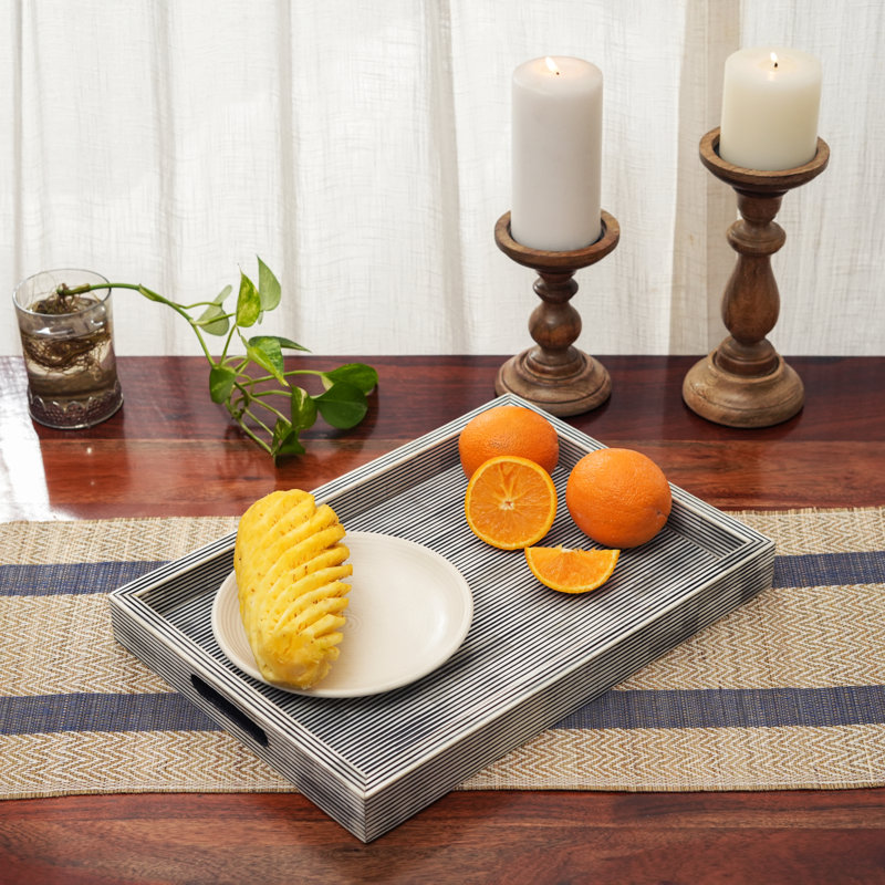 Petit plateau décoratif incrusté d'os Mela Artisans - petit, blanc