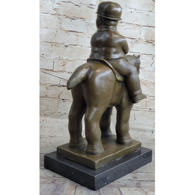 Perlowitz Man On A Horse By Fernando Botero Bronze Statue Sculpture Marble Base 15 Inches X 10 Inches
