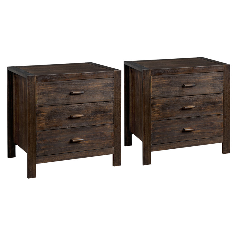 2pcs Brown Solid Wood Nightstand