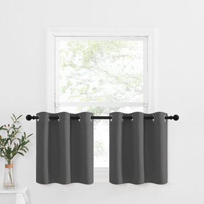 NICETOWN Blackout Small Window Valances, Rustic Farmhouse Curtains Grommet Top Thermal Insulated Window Drapes for Kitchen/Bathroom/Basement, 2 Panels.
