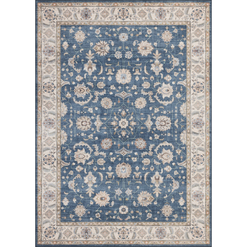 Eaglin Traditional Navy Washable Foldable Area Rug, 108" x 144"