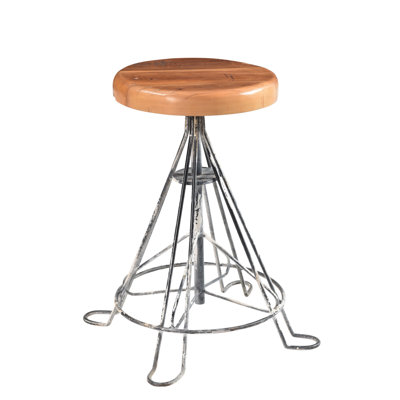 Dylan Reclaimed Acacia Wood Adjustable Bar Stool with Distressed Metal Base