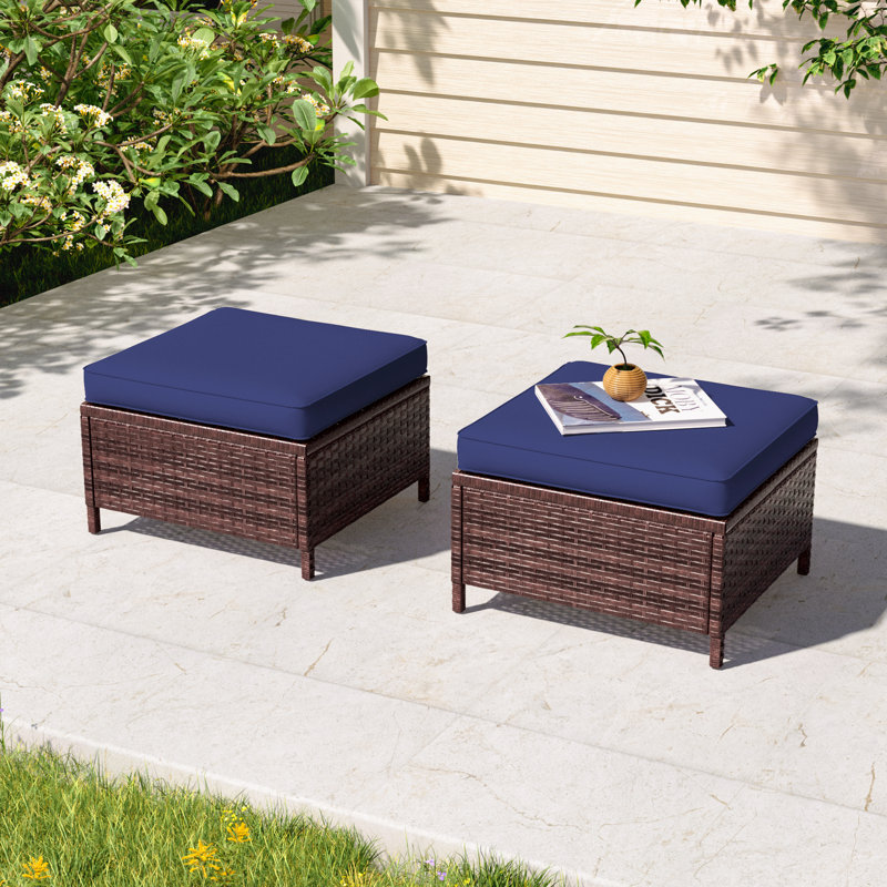 Repose-pieds d'extérieur avec coussin (ensemble de 2), Marine, Brun