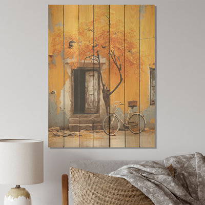 Yellow Springtime Florals Bicycle I - Bicycle On Wood Print