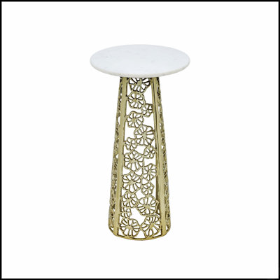 Table d'appoint dorée avec plateau en marbre blanc, table de bout décorative moderne pour le salon, table d'appoint en aluminium