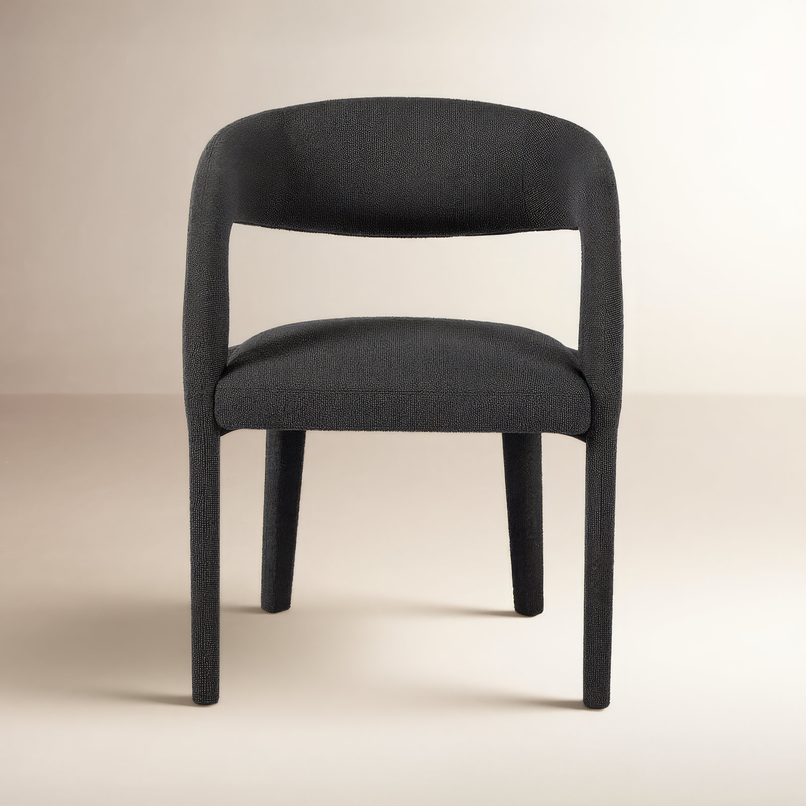 Hawkins Genuine Leather Dining Armchair, Fiqa Charcoal Boucle