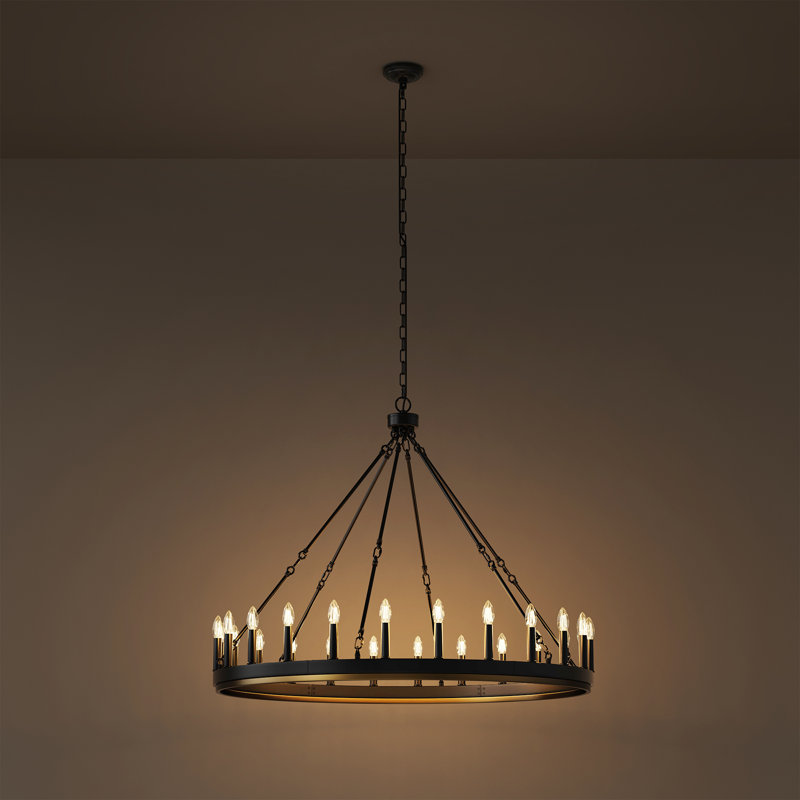 Candle Style Wagon Wheel Chandelier, Traditional Style, 1 Tier, 24 Lights