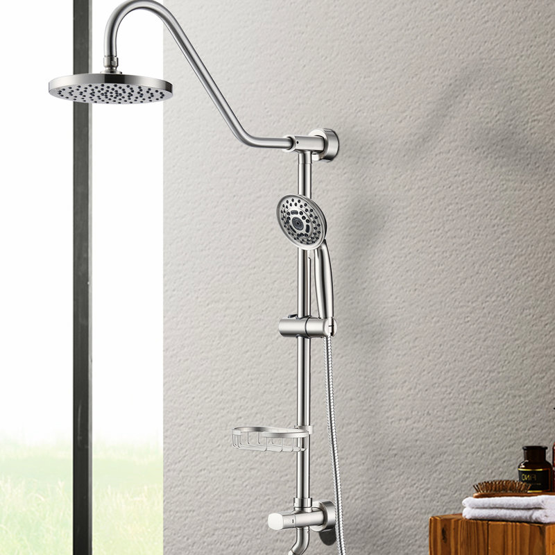 Douche murale avec pomme de pluie en acier inoxydable de 8 po et douchette - Hygiénique complémentaire à tout décor