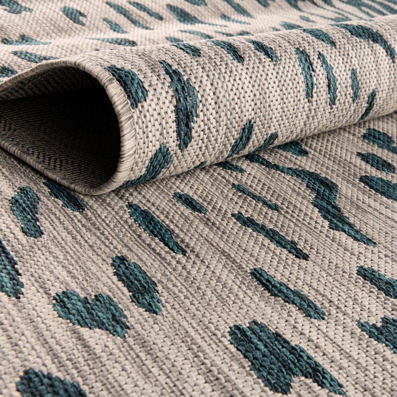 Teal Samburu Indoor/Outdoor Safari Rug, Rectangle 2'2" x 3'
