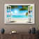 Window Scenery Tropical Green Palm Tree Coastal Beach Blue Ocean Photography Canvas Print Wall Art