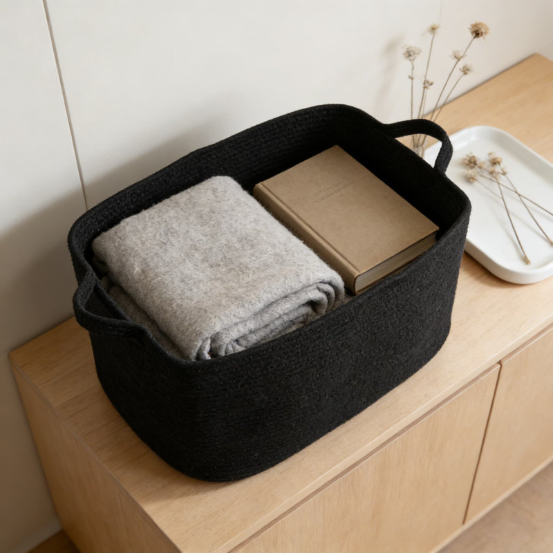 Large Woven Cotton Rope Storage Basket With Handles, Multi-Purpose Rectangular Organizer For Blankets, Toys, Laundry, And Home Decor