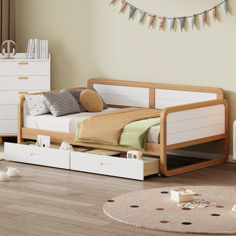 Lit de jour en bois massif avec 2 tiroirs de rangement pour enfants à espace limité