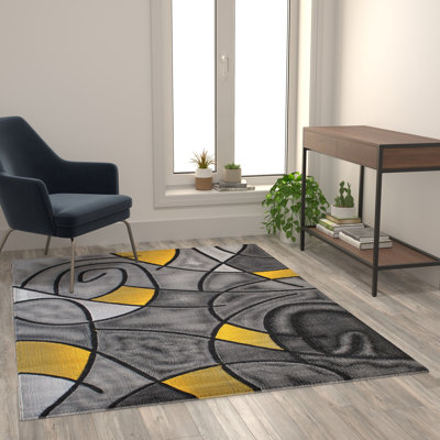 Sioar Yellow and Grey Modern Abstract Pattern Area Rug