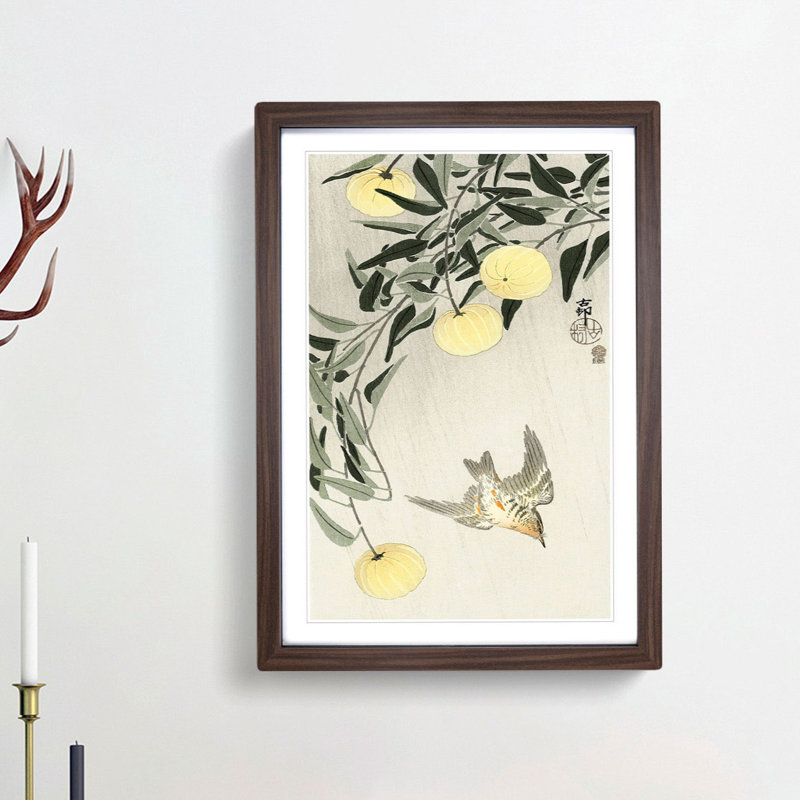 Cuckoo Bird in Flight by Ohara Koson - Picture Frame Painting Print, 36cm H x 27cm W x 2cm D, Walnut Framed
