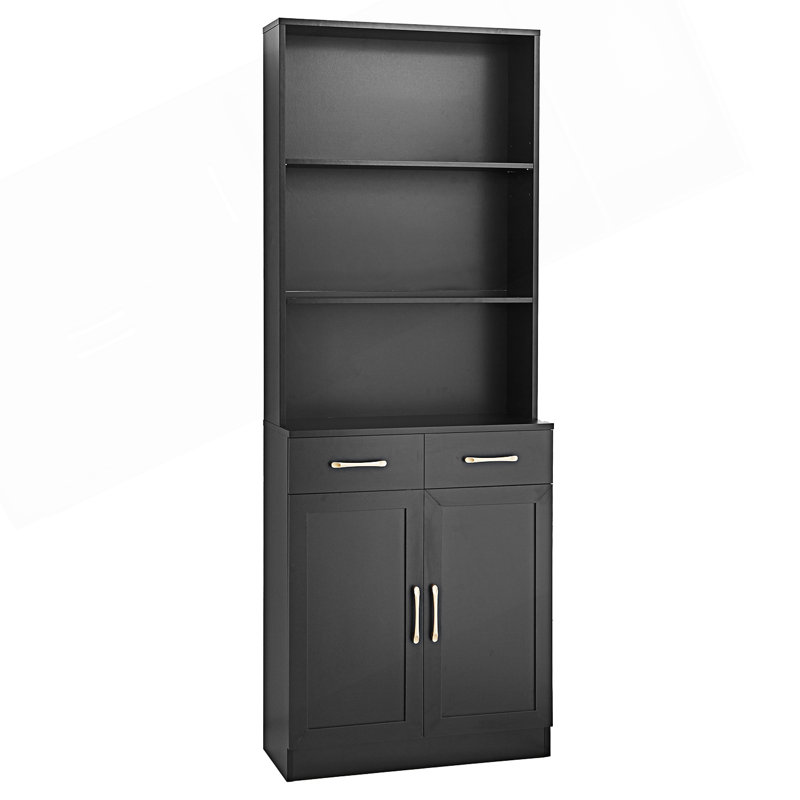 Armoire de rangement pour salle de bain, armoire avec deux portes et tiroirs, armoire d'entrée, Noir