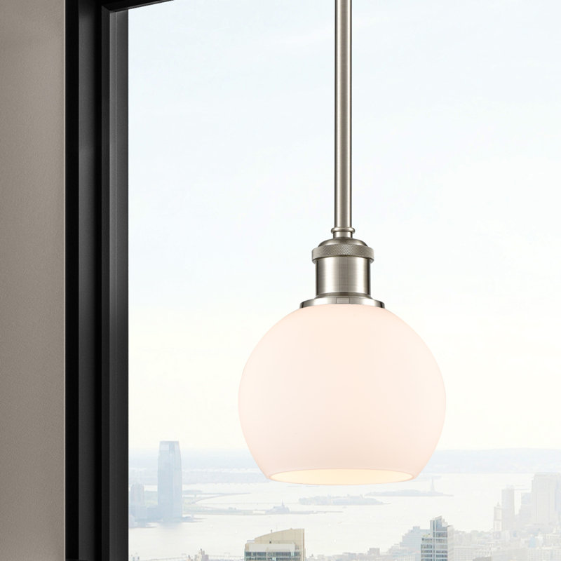 Luminaire suspendu sphère 1 lumière Cindi, Blanc, H 7,88 po x l 6 po x P 6 po, Nickel satiné brossé