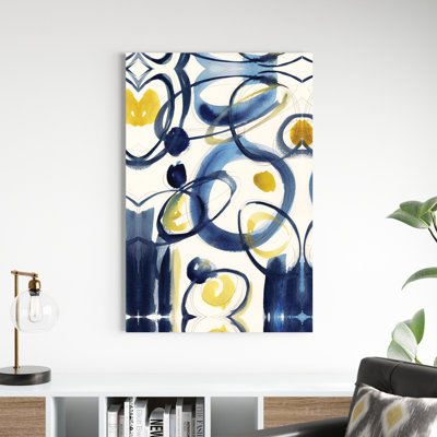 Bleu jaune abstrait aquarelle II - peinture sur toile tendue